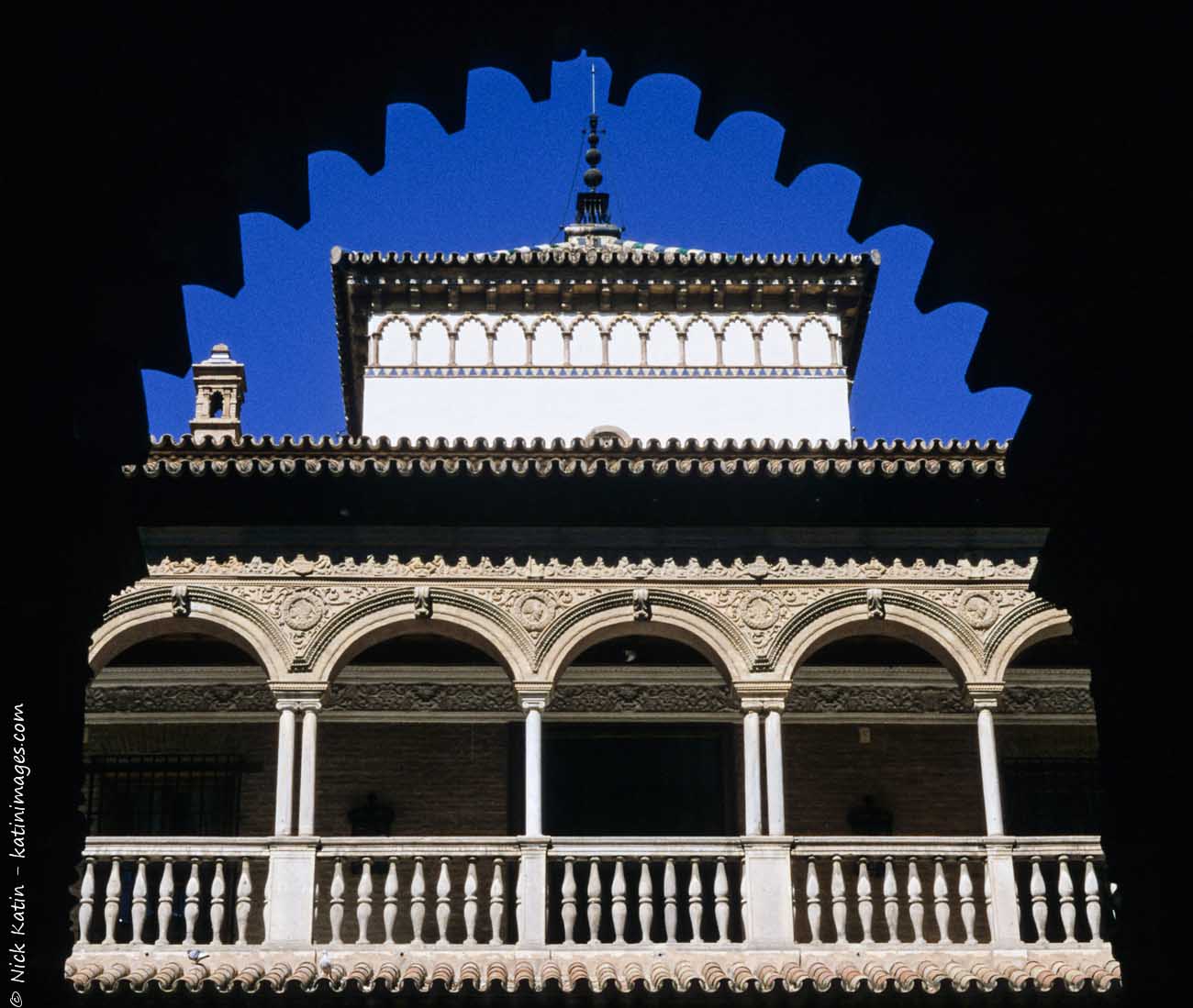 One of the beautifully crafted buidlings of the Alcazar in Seville, Spain