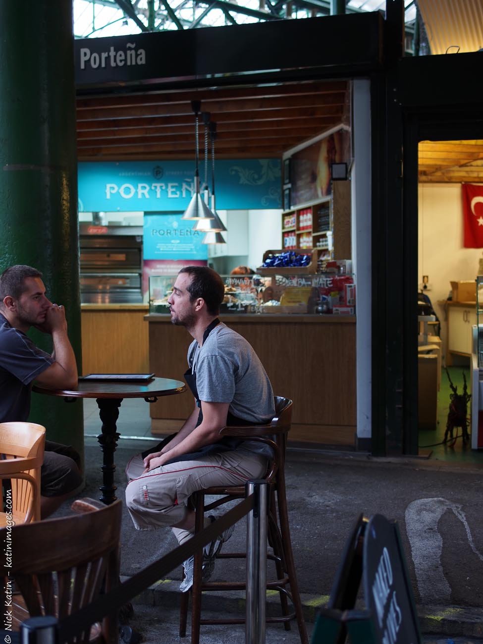 Cafe at one of London's famous markets, Borough Markets which is devoted entirely to food.