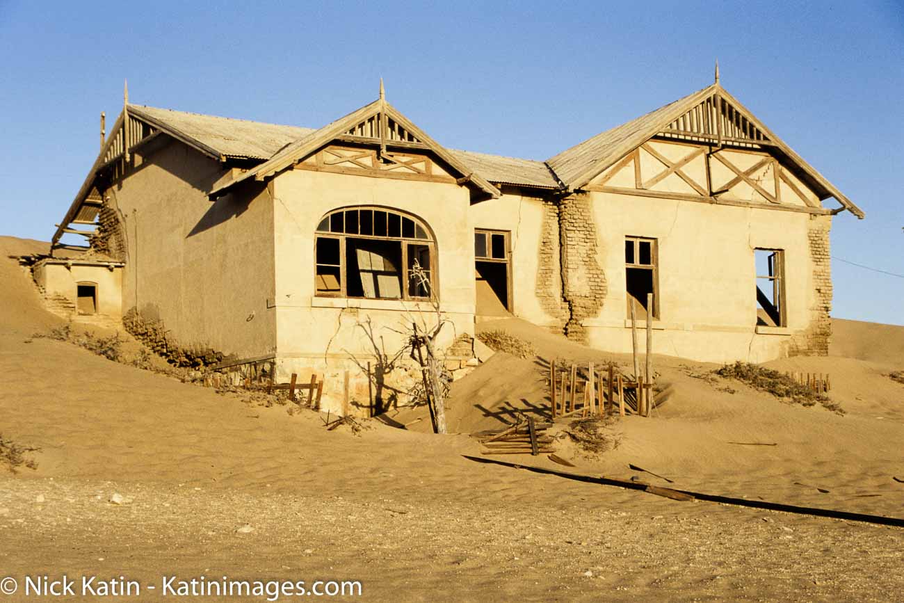 The ruins of the ghost town of Kolmanskop in the Namib desert in southern Namibia, a few kilometres inland from the port town of Lüderitz