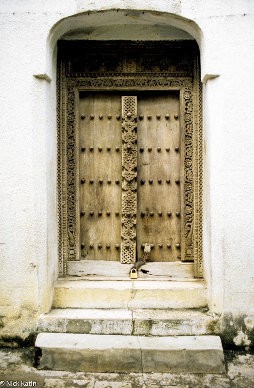 A typical wooden door in Zanzibar town, Tanzania