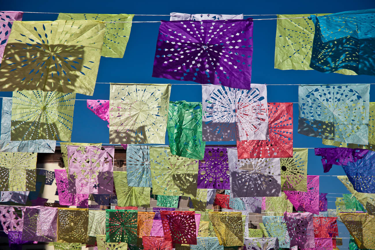 Hanging festival Flags on the main street of San Miguel de Allende, Mexico